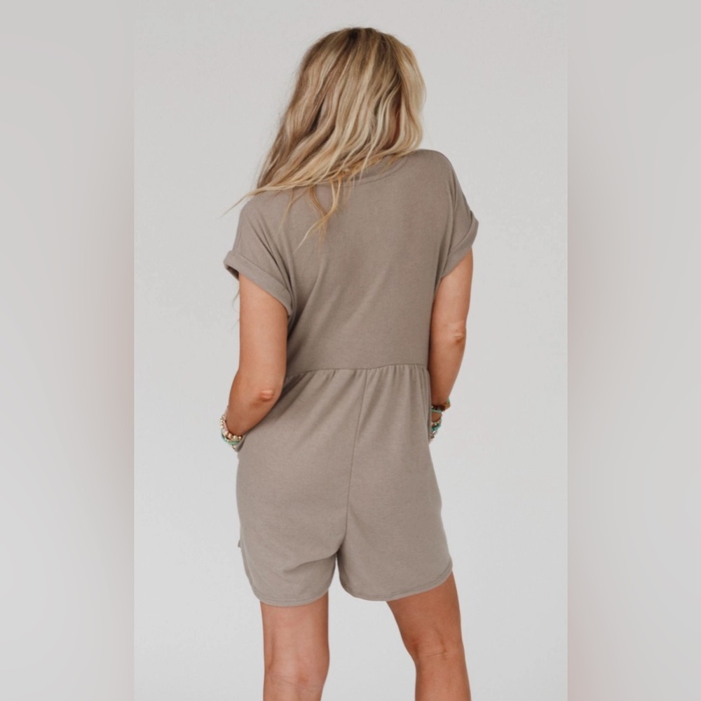 Three Bird Nest Sage and Wildflowers Romper - Khaki - Picture 3 of 4